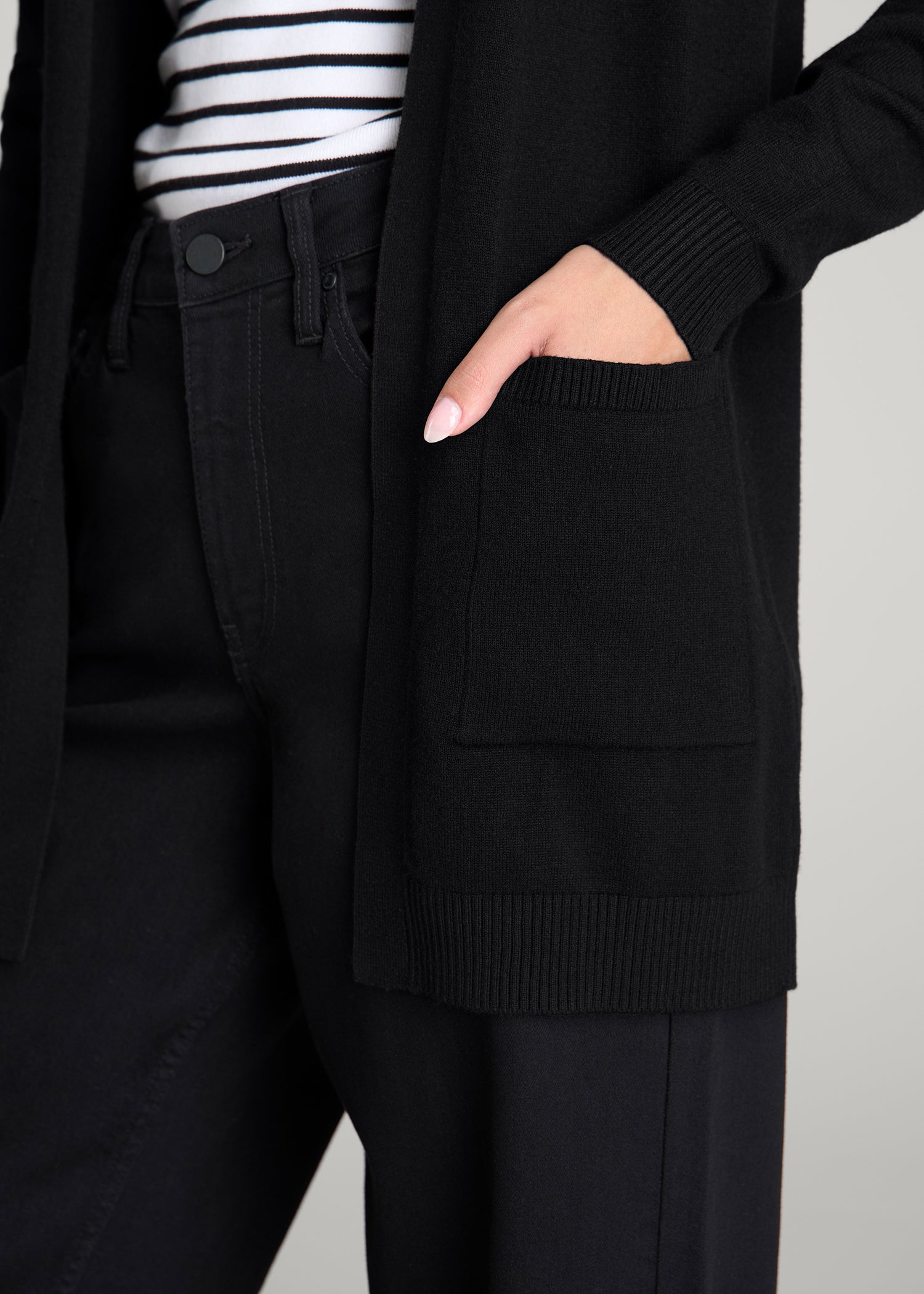 Open Front Cardigan for Tall Women in Deep Black
