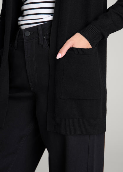 Open Front Cardigan for Tall Women in Deep Black