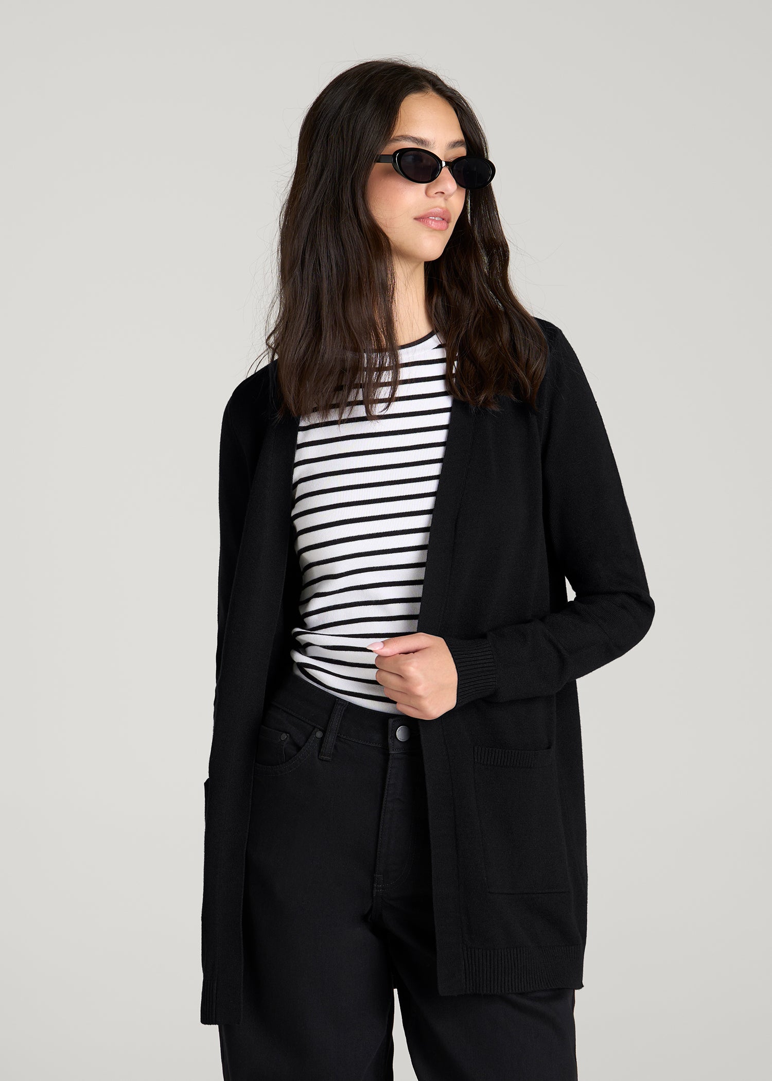 Open Front Cardigan for Tall Women in Deep Black