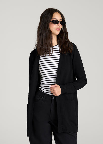 Open Front Cardigan for Tall Women in Deep Black