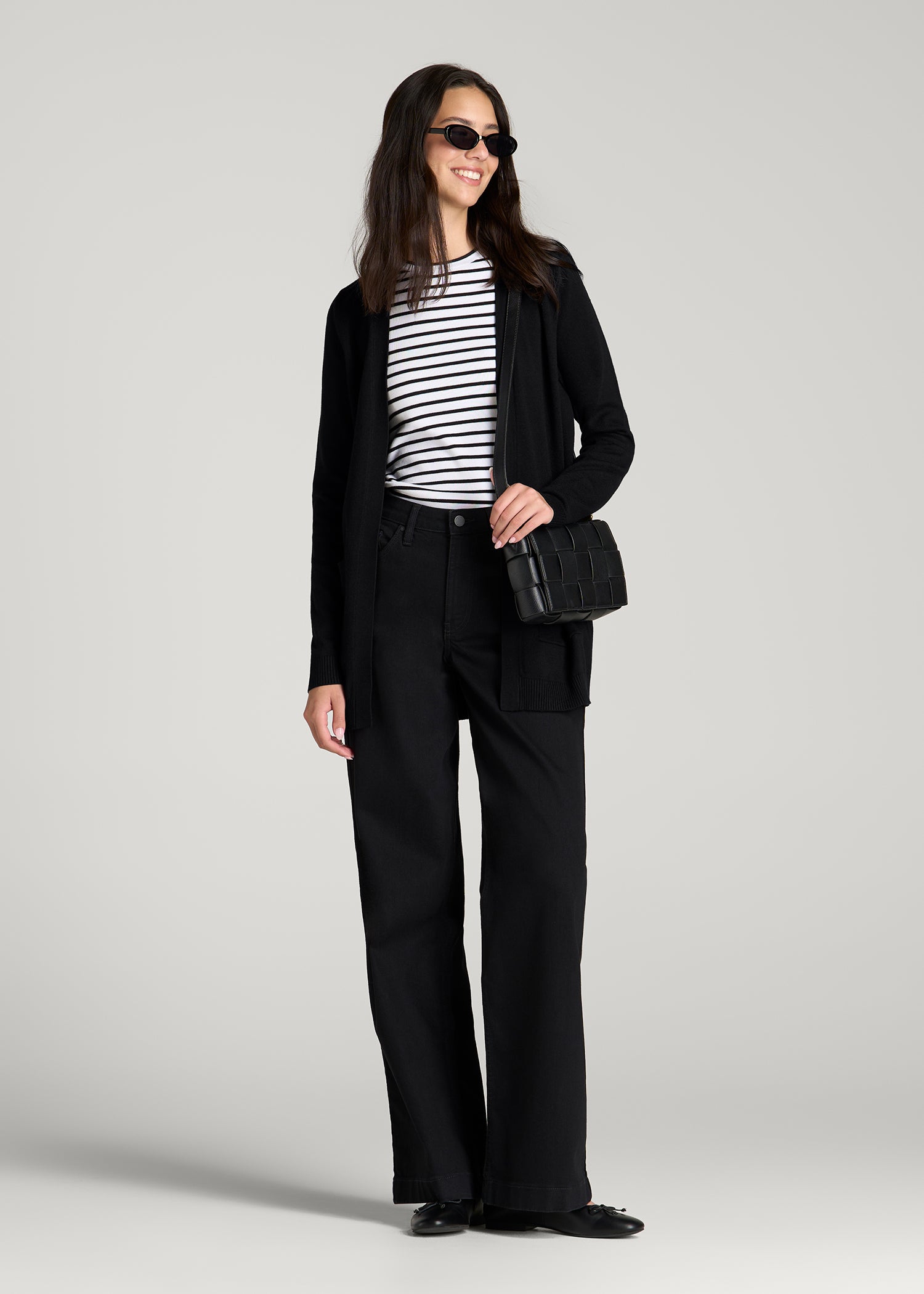 Open Front Cardigan for Tall Women in Deep Black