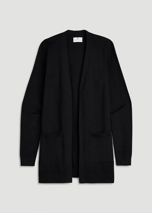 Open Front Cardigan for Tall Women in Deep Black