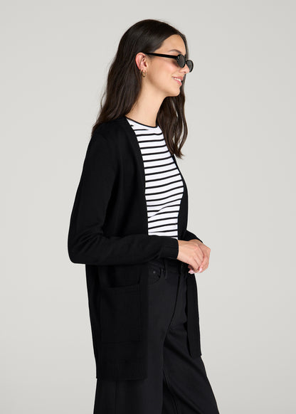 Open Front Cardigan for Tall Women in Deep Black