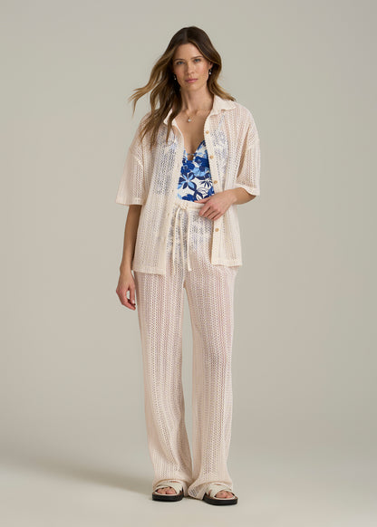 Openwork Knit Pants for Tall Women in Natural