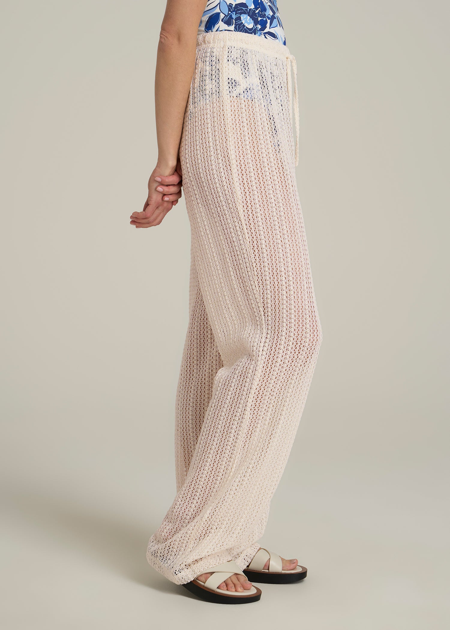Openwork Knit Pants for Tall Women in Natural