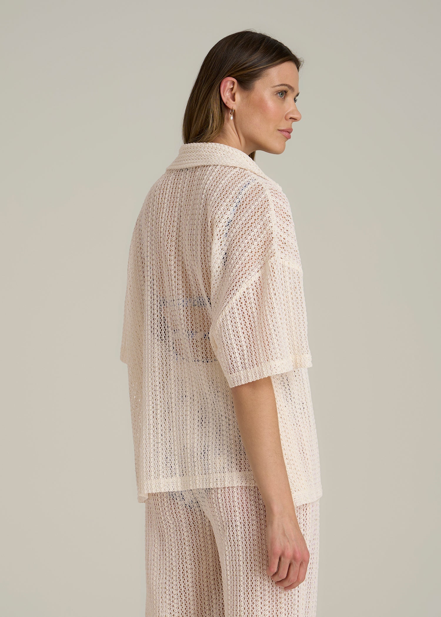 Openwork Loose Knit Top for Tall Women in Natural