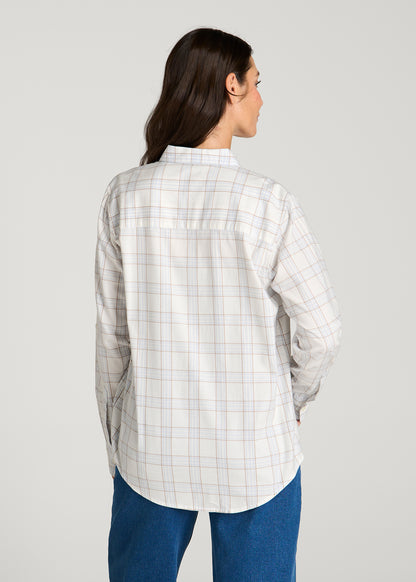 Oversized Flannel Shirt for Tall Women in Arctic Ice Plaid