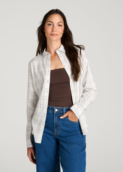 Oversized Flannel Shirt for Tall Women in Arctic Ice Plaid