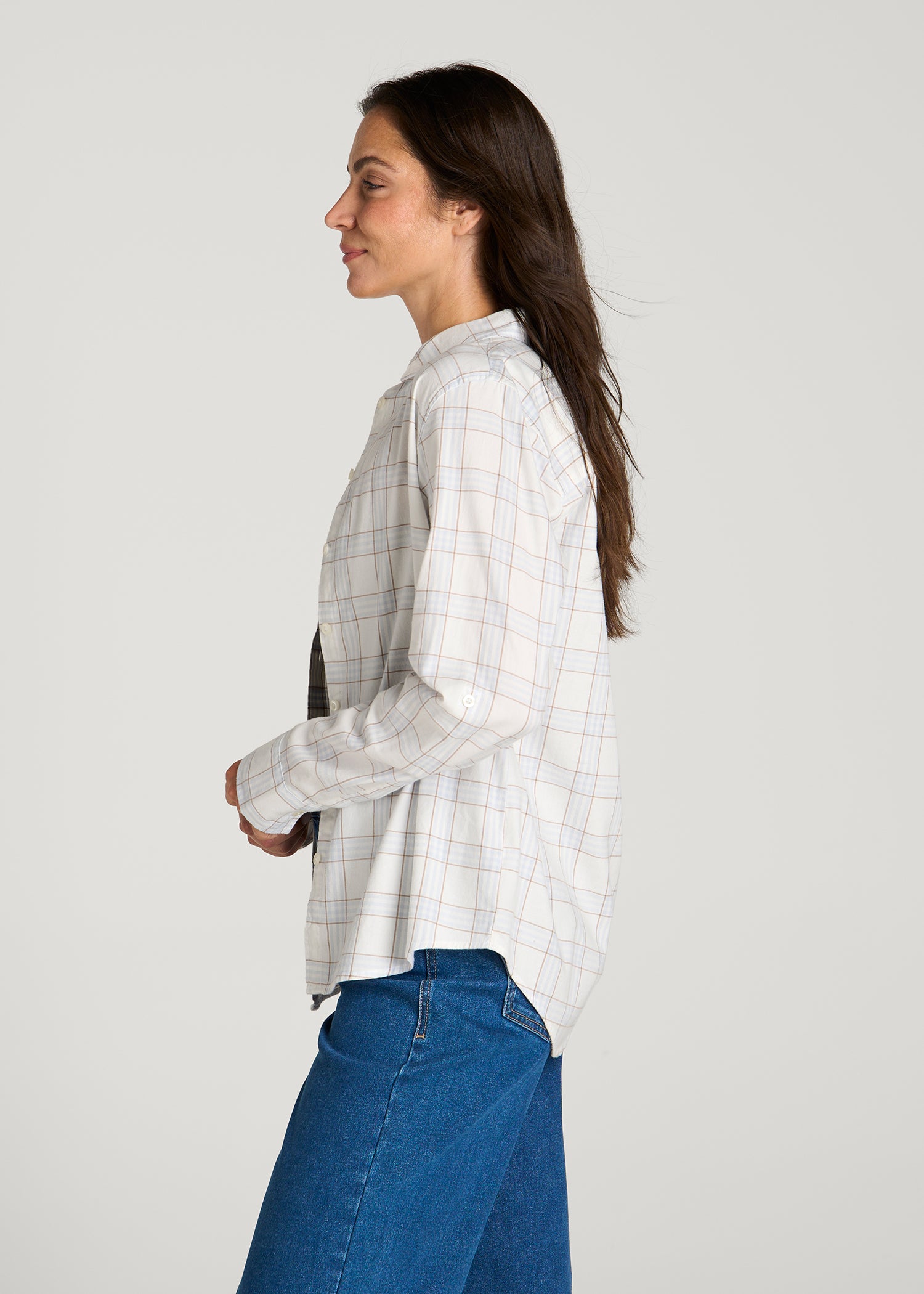 Oversized Flannel Shirt for Tall Women in Arctic Ice Plaid