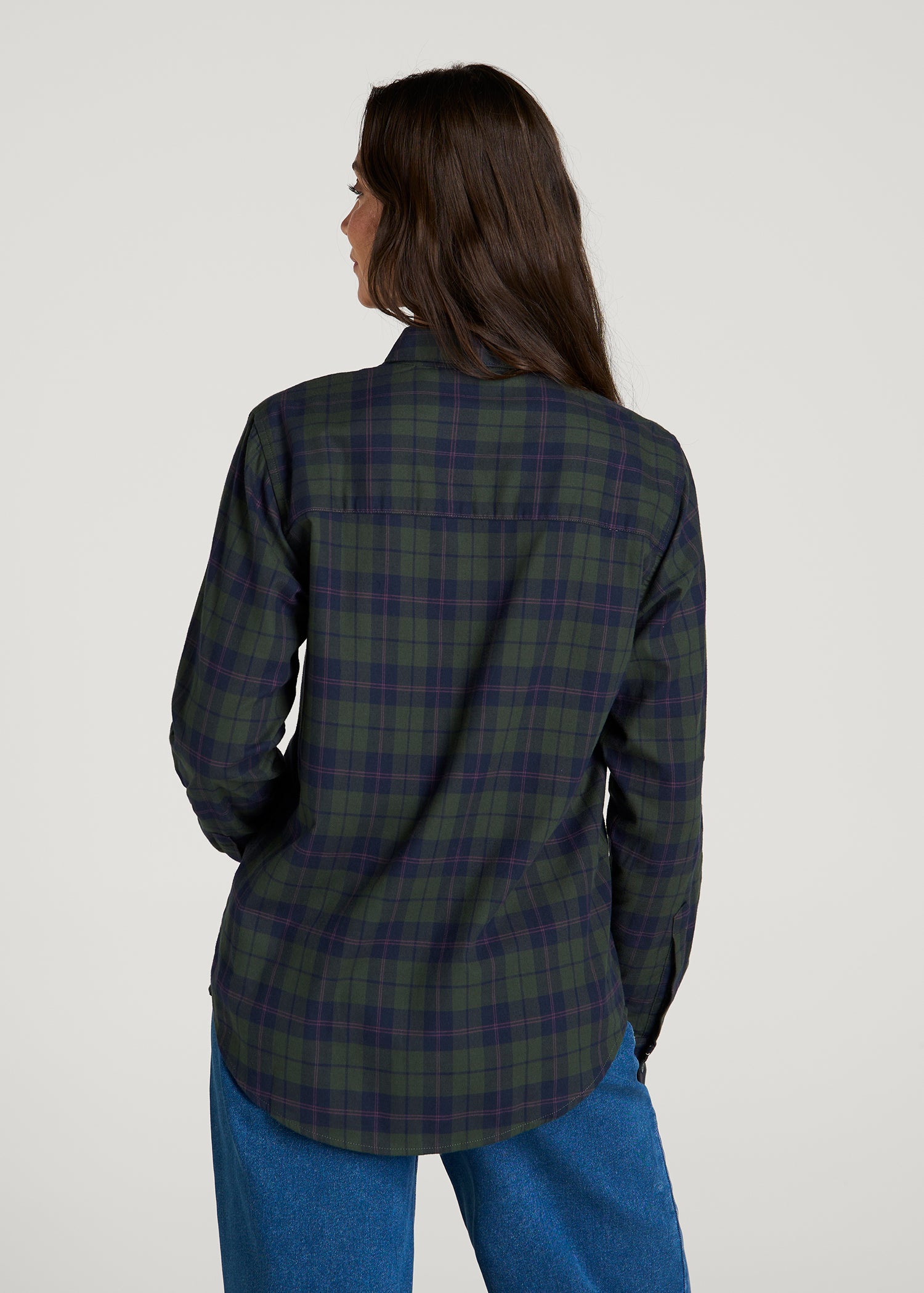 Oversized Flannel Shirt for Tall Women in Boreal Forest Plaid