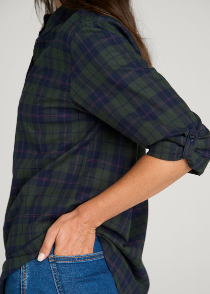 Oversized Flannel Shirt for Tall Women in Boreal Forest Plaid