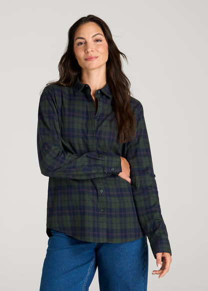 Oversized Flannel Shirt for Tall Women in Boreal Forest Plaid