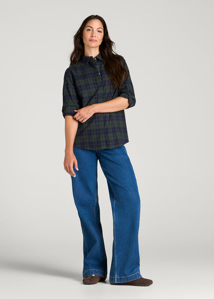 Oversized Flannel Shirt for Tall Women in Boreal Forest Plaid