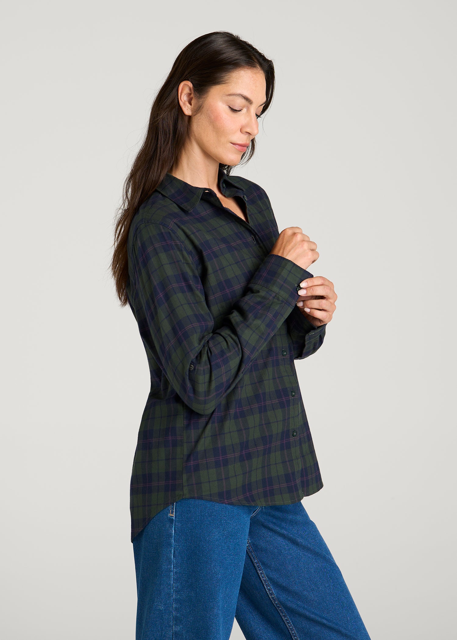 Oversized Flannel Shirt for Tall Women in Boreal Forest Plaid