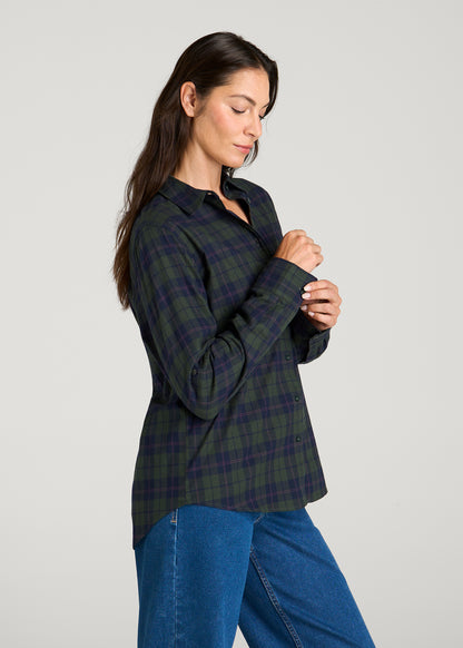 Oversized Flannel Shirt for Tall Women in Boreal Forest Plaid
