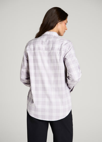 Oversized Flannel Shirt for Tall Women in Dusty Lilac Plaid