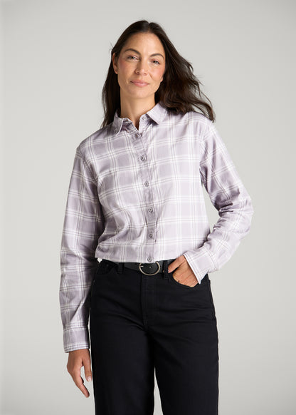 Oversized Flannel Shirt for Tall Women in Dusty Lilac Plaid