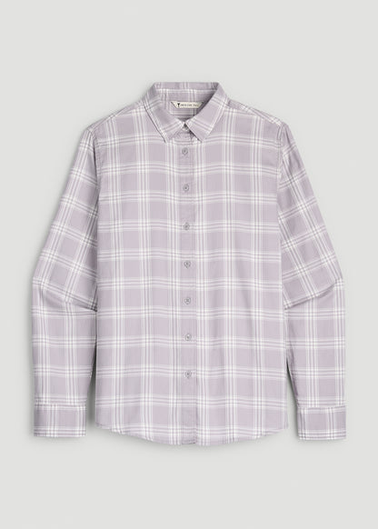 Oversized Flannel Shirt for Tall Women in Dusty Lilac Plaid