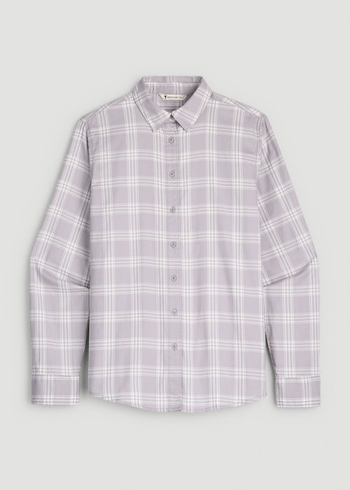 Oversized Flannel Shirt for Tall Women in Dusty Lilac Plaid