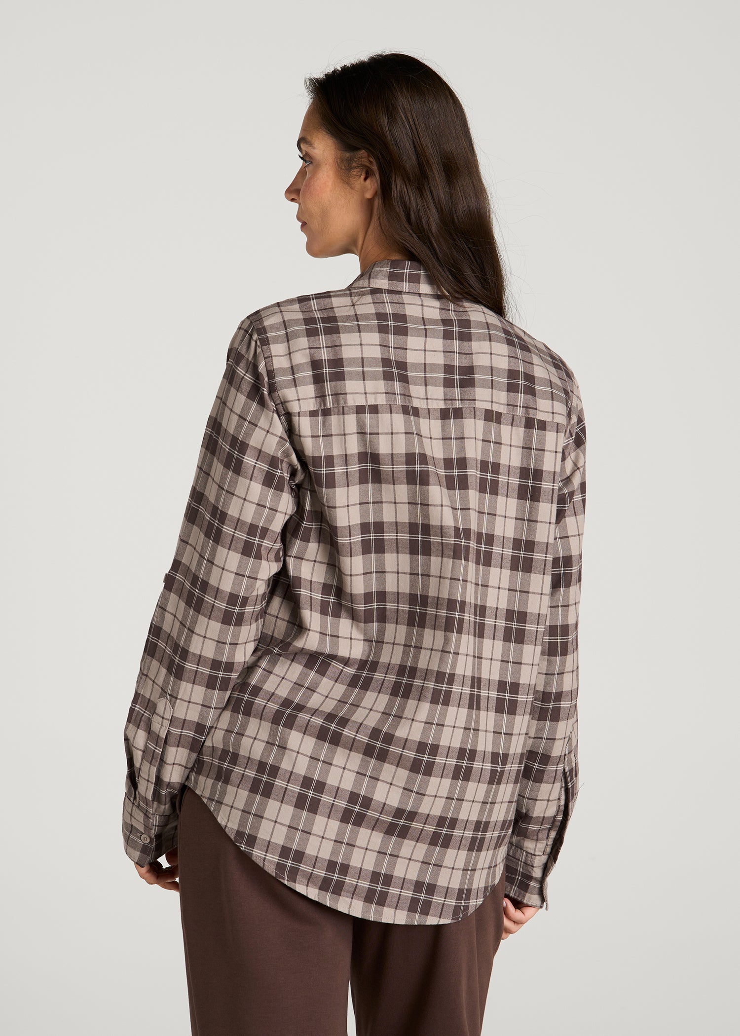 Oversized Flannel Shirt for Tall Women in Espresso Rock Plaid