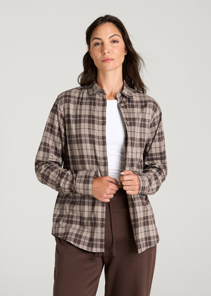 Oversized Flannel Shirt for Tall Women in Espresso Rock Plaid