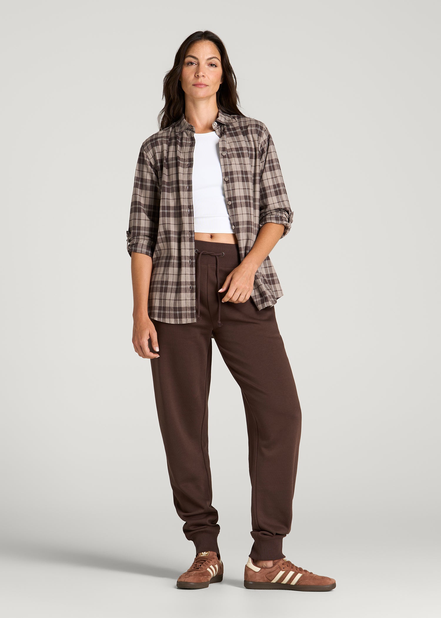 Oversized Flannel Shirt for Tall Women in Espresso Rock Plaid
