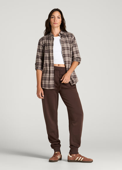 Oversized Flannel Shirt for Tall Women in Espresso Rock Plaid