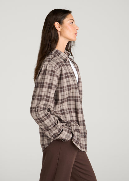 Oversized Flannel Shirt for Tall Women in Espresso Rock Plaid