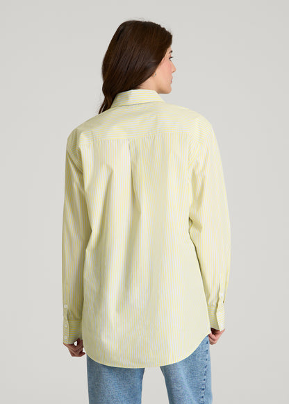 Oversized Poplin Button Shirt for Tall Women in Lemon Drop Stripe
