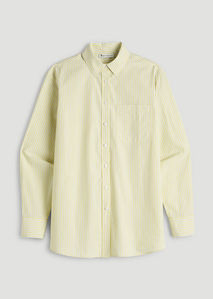 Oversized Poplin Button Shirt for Tall Women in Lemon Drop Stripe