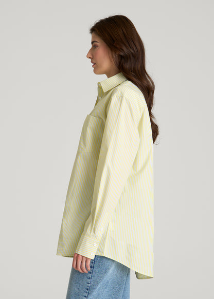 Oversized Poplin Button Shirt for Tall Women in Lemon Drop Stripe