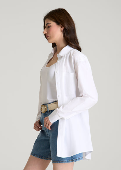 Oversized Poplin Button for Tall Women Shirt in White
