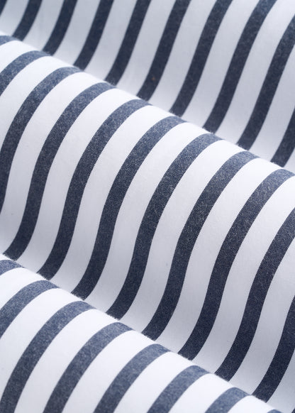 Oversized Poplin Button Shirt for Tall Women in White and Navy Stripe