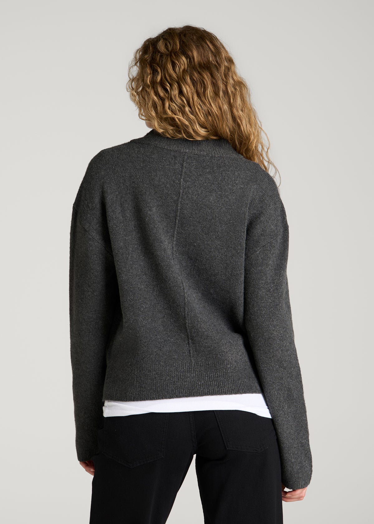 Oversized V-Neck Girlfriend Sweater for Tall Women in Charcoal Mix