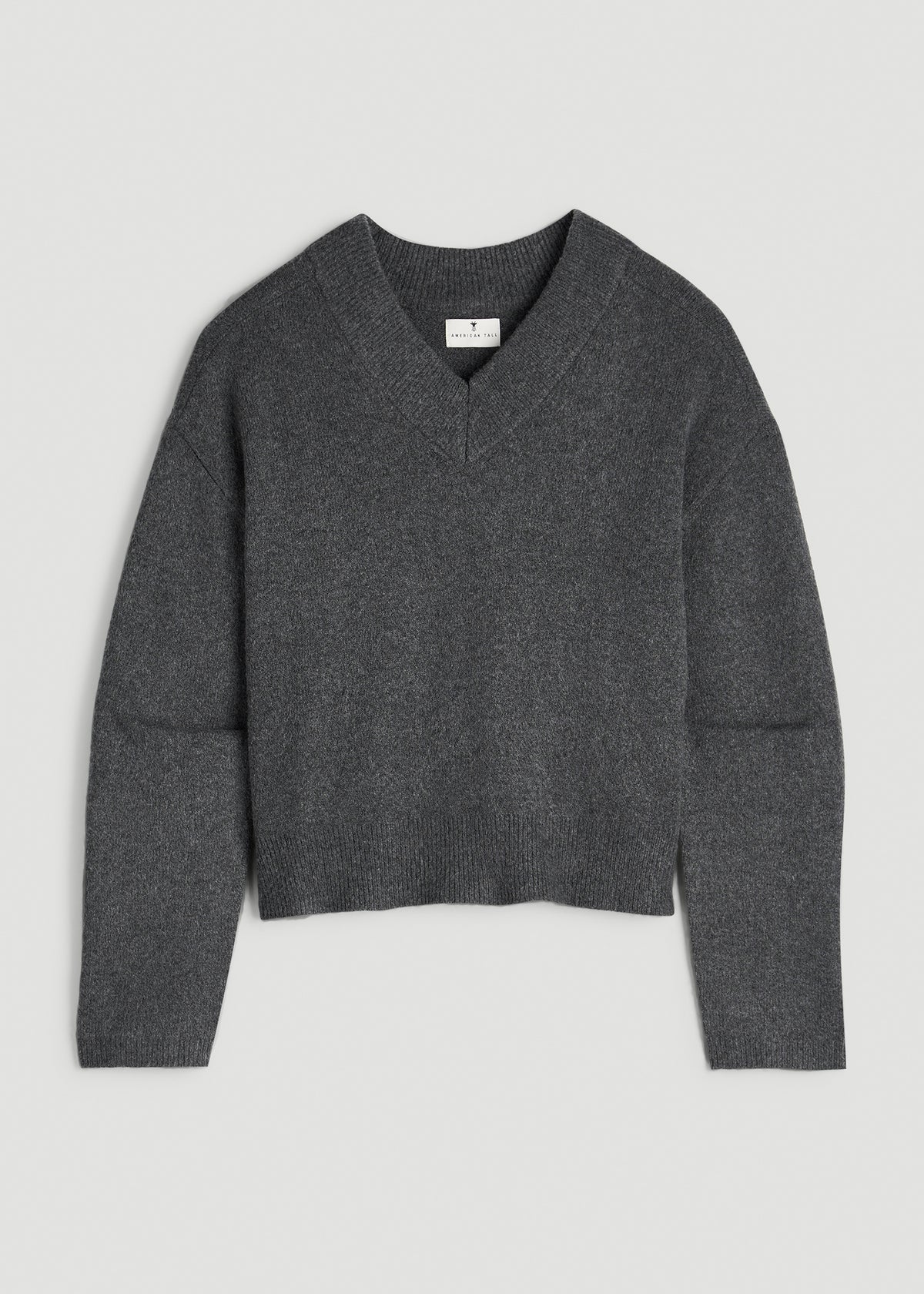 Oversized V-Neck Girlfriend Sweater for Tall Women in Charcoal Mix