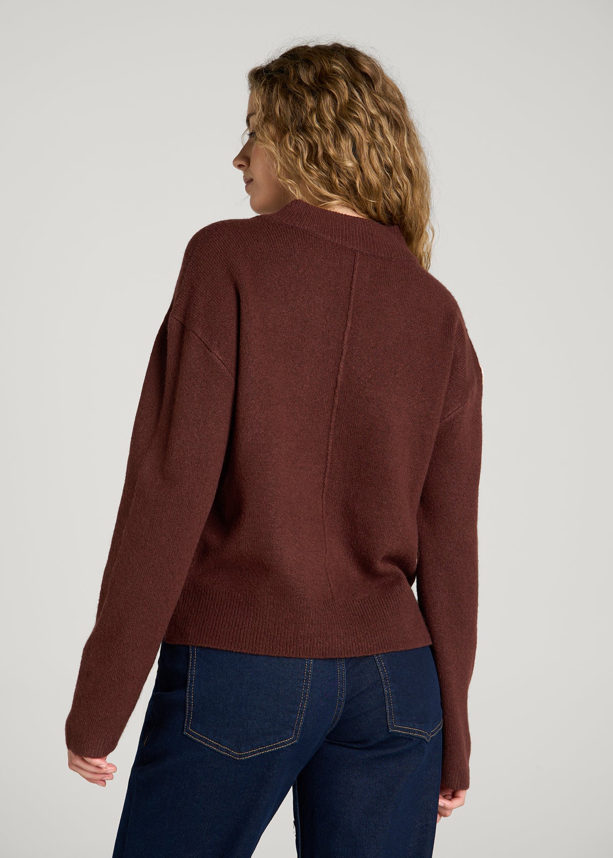 Oversized V-Neck Girlfriend Sweater for Tall Women in Rum Raisin