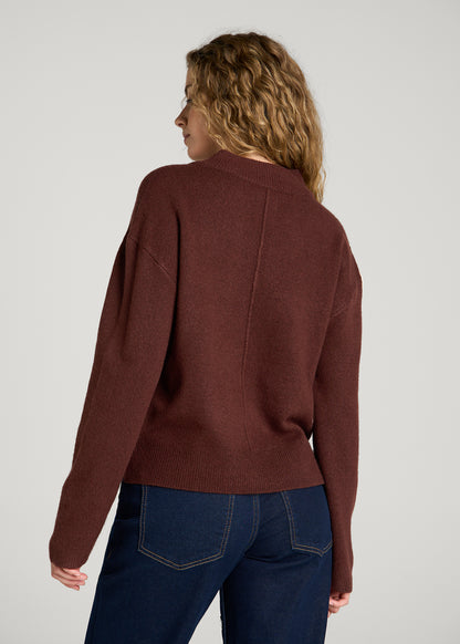 Oversized V-Neck Girlfriend Sweater for Tall Women in Rum Raisin