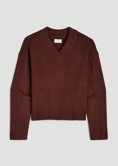 Oversized V-Neck Girlfriend Sweater for Tall Women in Rum Raisin