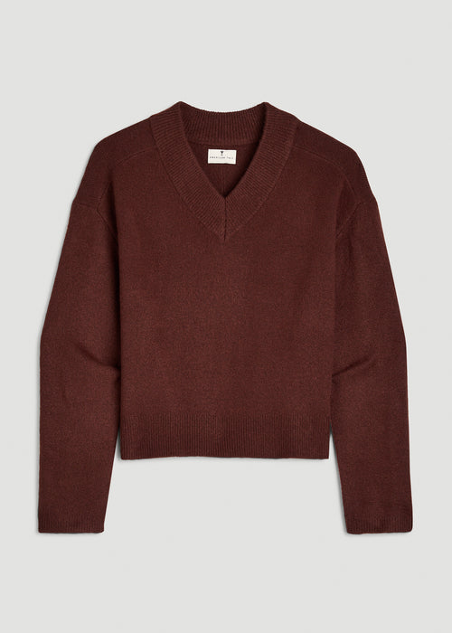 Oversized V-Neck Girlfriend Sweater for Tall Women in Rum Raisin