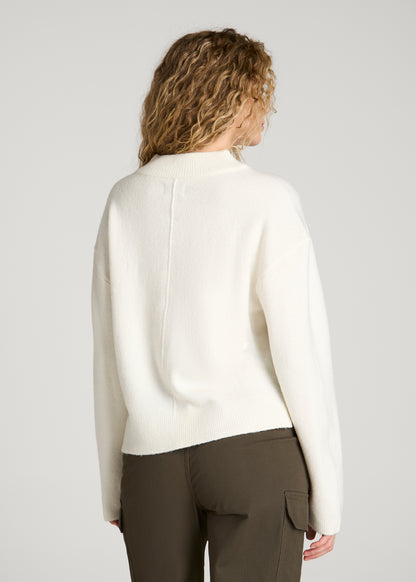 Oversized V-Neck Girlfriend Sweater for Tall Women in White Alyssum