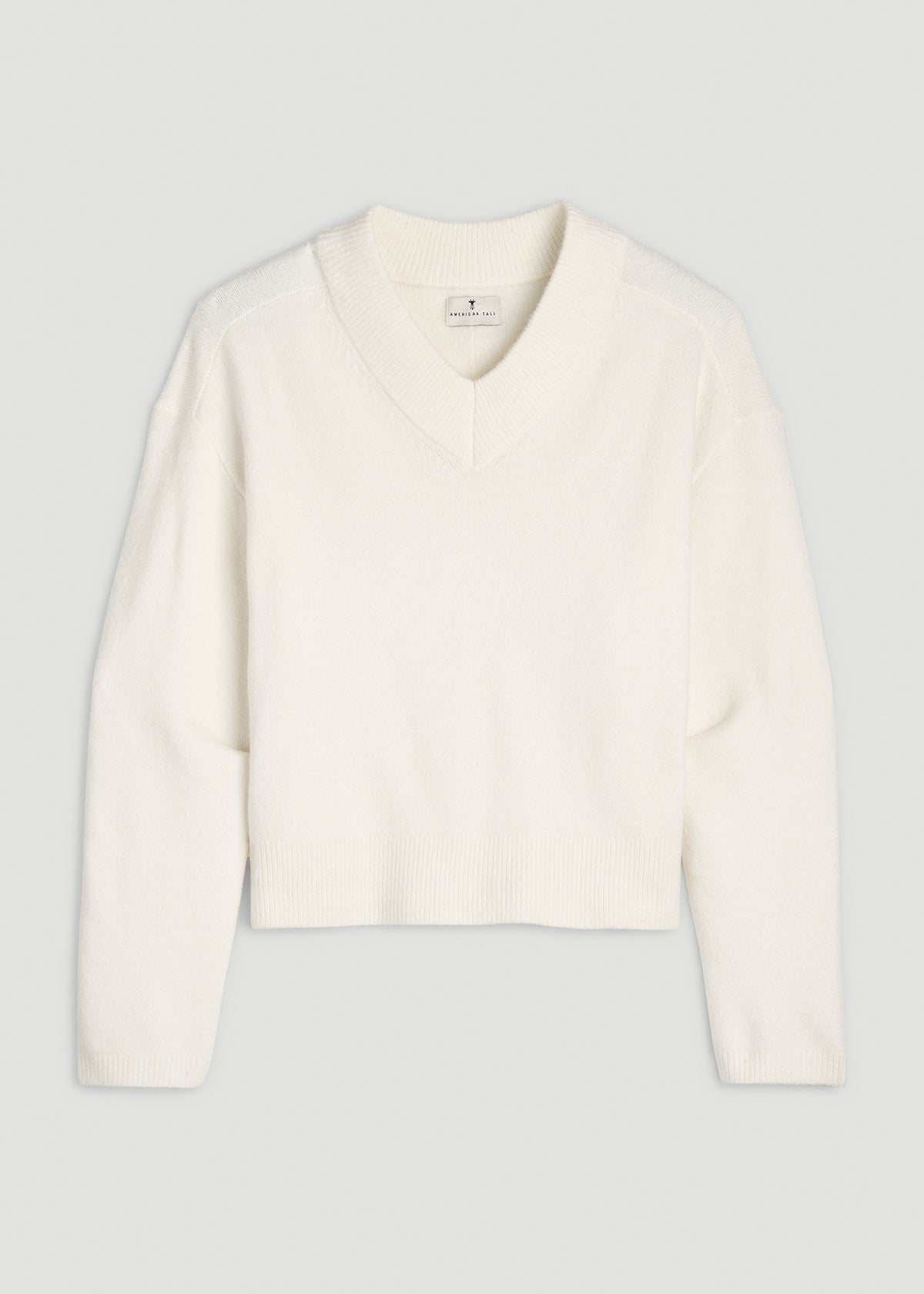 Oversized V-Neck Girlfriend Sweater for Tall Women in White Alyssum