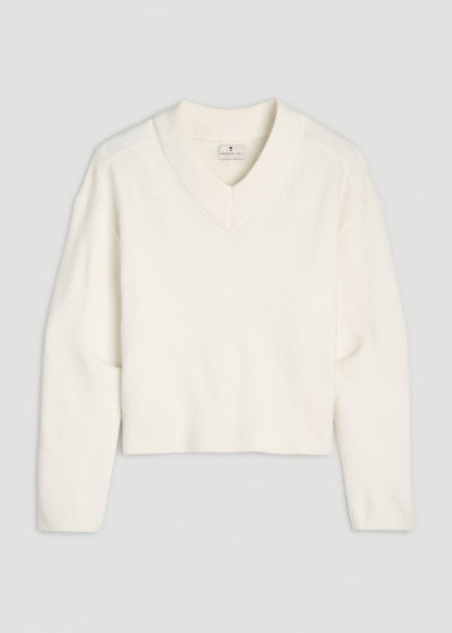 Oversized V-Neck Girlfriend Sweater for Tall Women in White Alyssum