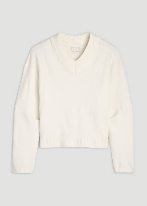 Oversized V-Neck Girlfriend Sweater for Tall Women in White Alyssum