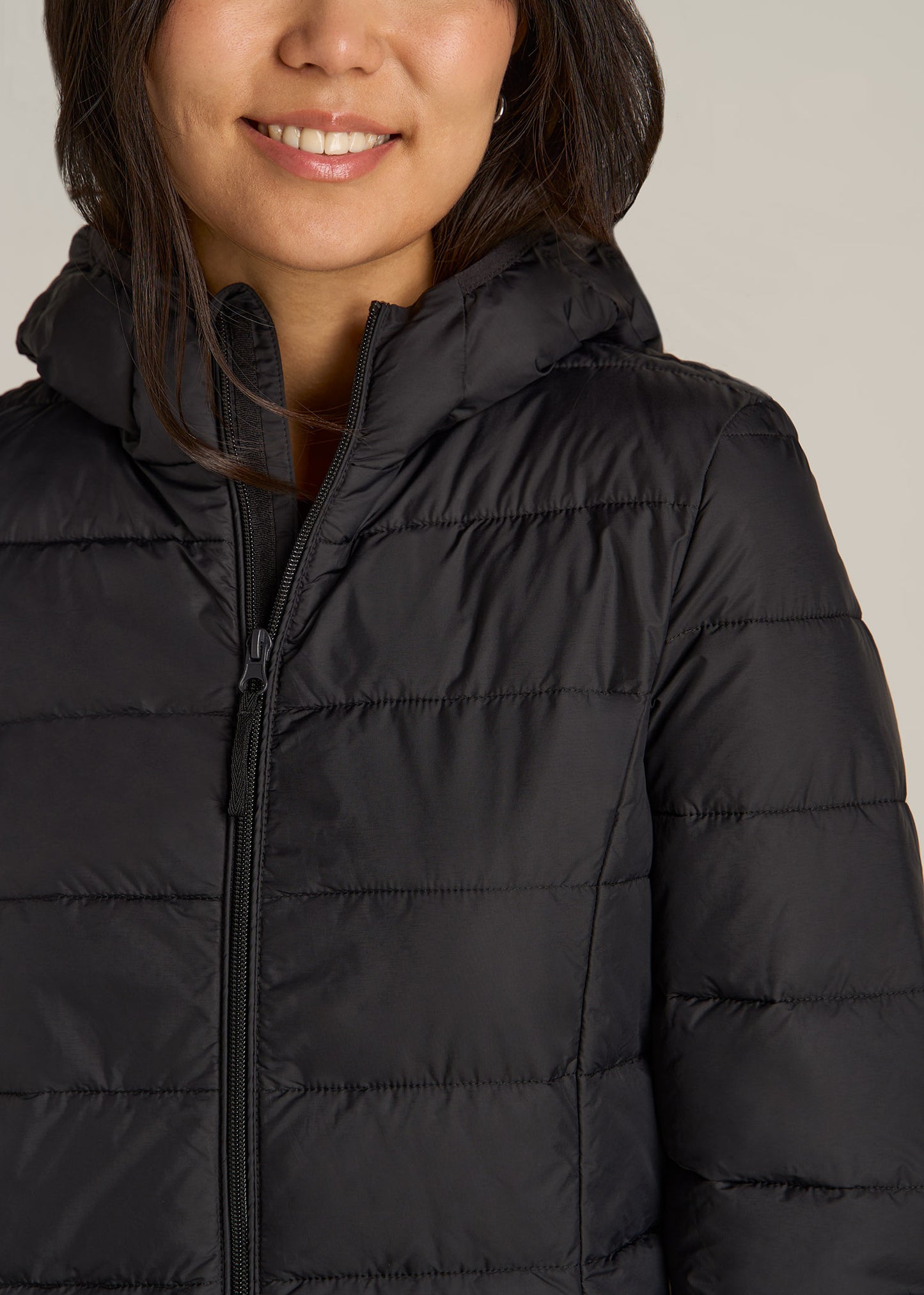 Packable Puffer Jacket for Tall Women in Black
