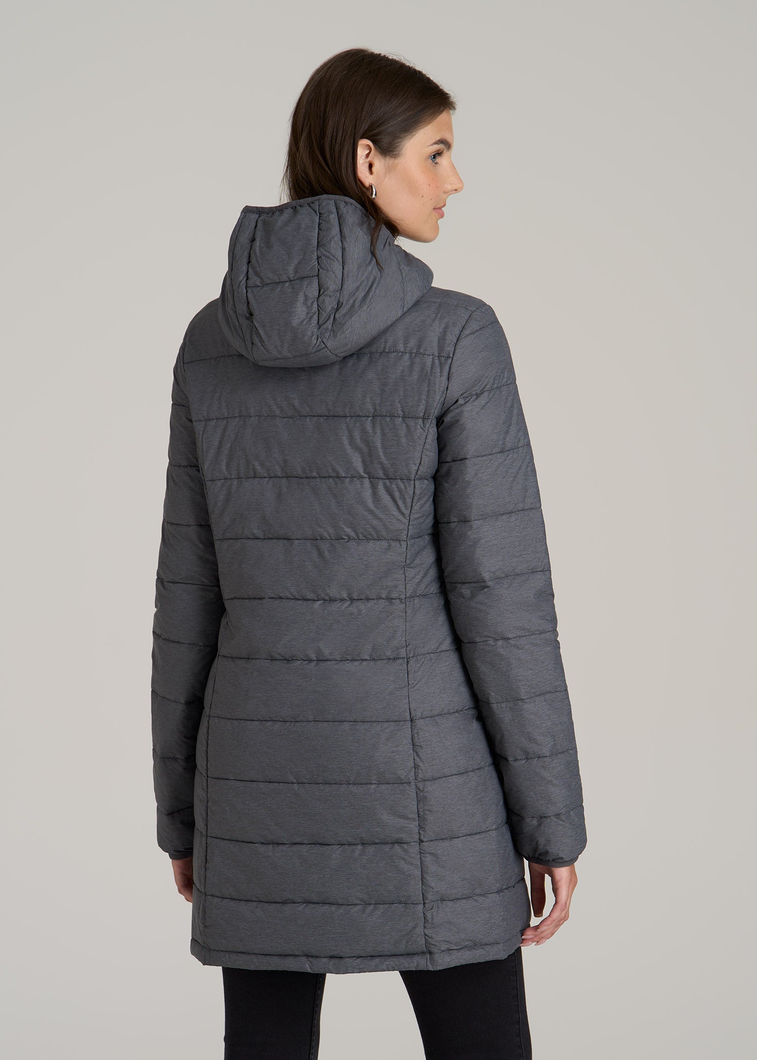 Packable Puffer Jacket for Tall Women in Charcoal Space Dye