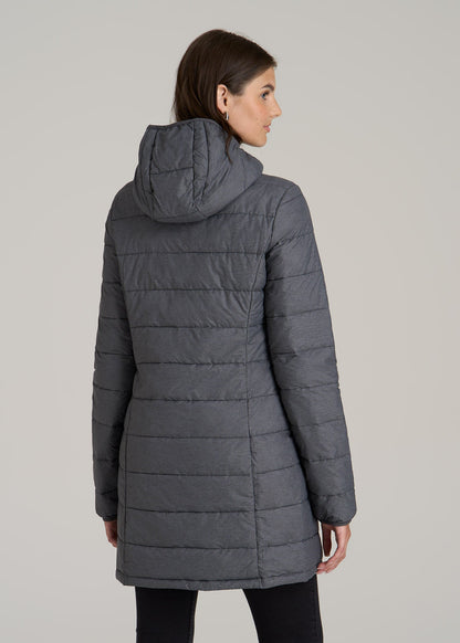 Packable Puffer Jacket for Tall Women in Charcoal Space Dye