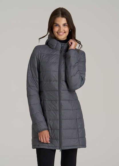 Packable Puffer Jacket for Tall Women in Charcoal Space Dye