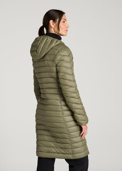 Packable Mid-Length Puffer Jacket for Tall Women in Olive