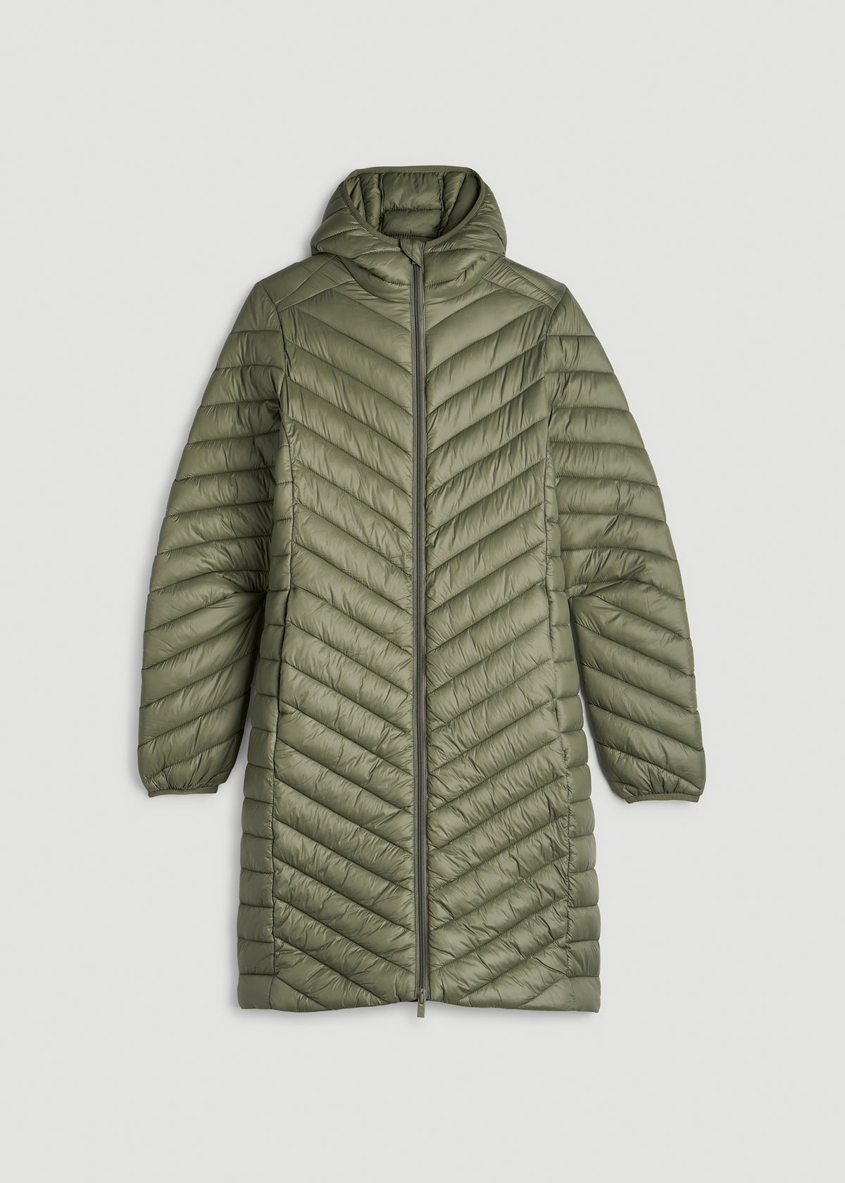Packable Mid-Length Puffer Jacket for Tall Women in Olive