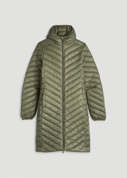 Packable Mid-Length Puffer Jacket for Tall Women in Olive
